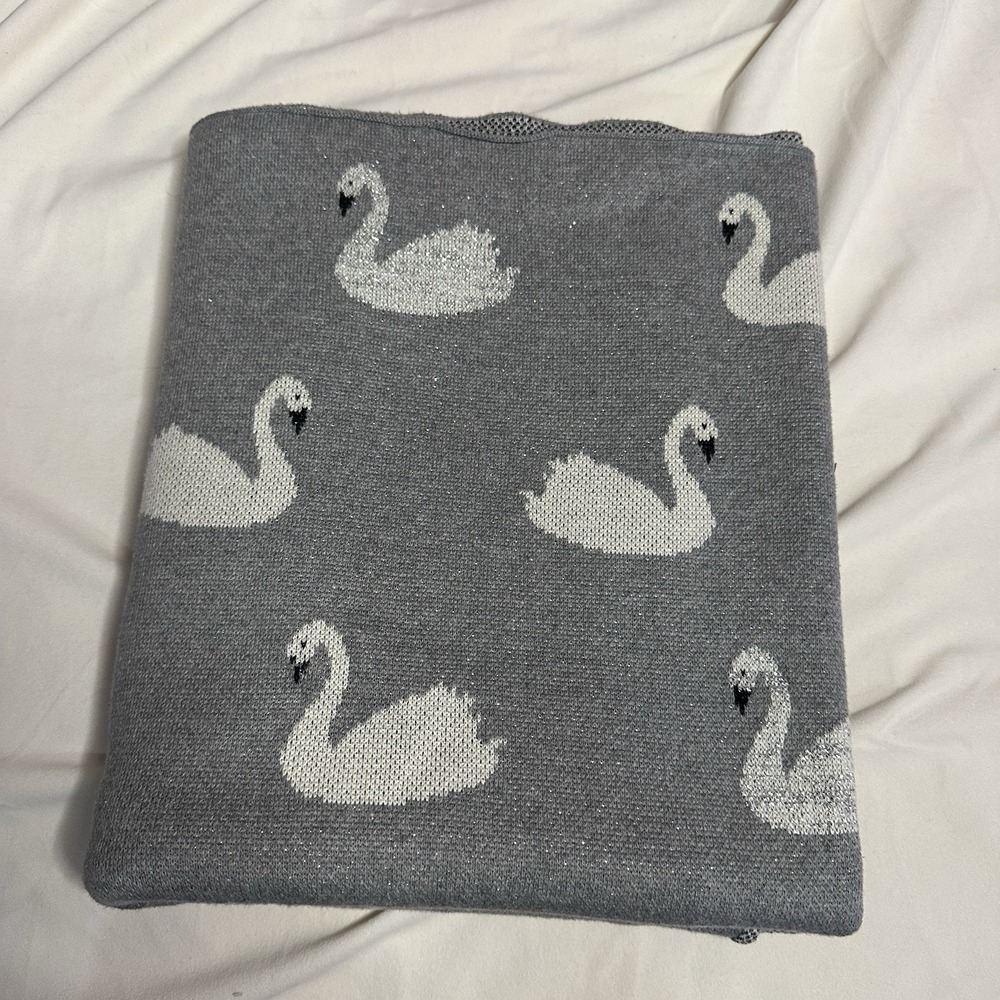 Frolics Kids Collection Swan Gray White & Metallic Silver Baby Blanket
